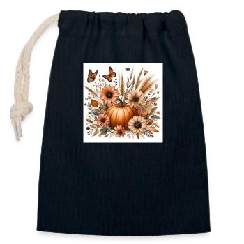 Herbstlicher Kürbis - Verschließbarer Geschenkbeutel aus Baumwolle (14x20cm) - Navy - Vorne
