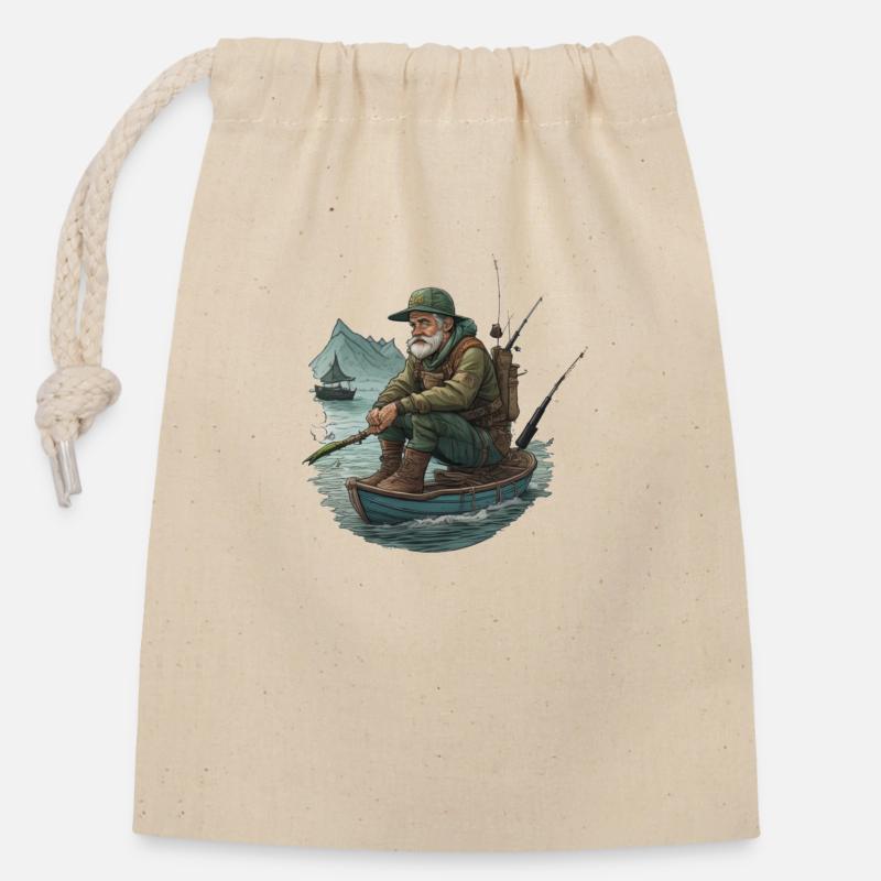 Pêcheur - Sac cadeau en coton avec cordon (14 x 20 cm) - nature