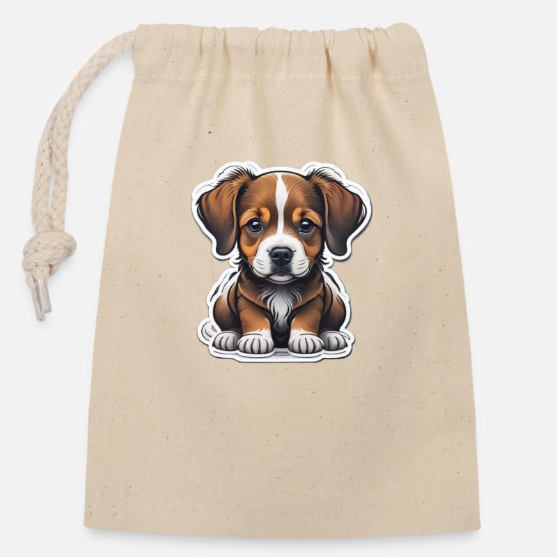 Chiot - Sac cadeau en coton avec cordon (14 x 20 cm) - nature