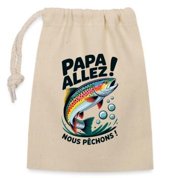 Papa allez! Nous pêchons ! Truite sautante - Sac cadeau en coton avec cordon (14 x 20 cm) - nature - Devant