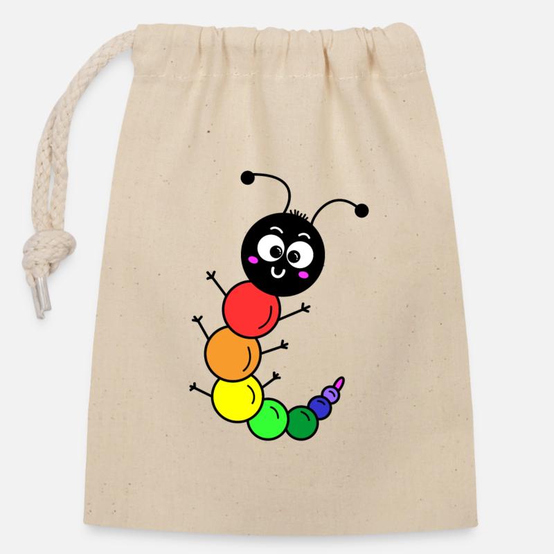 Rainbow Caterpillar - Closable cotton gift bag (14x20cm) - nature