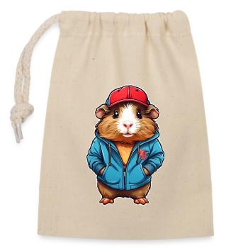cute guinea pig with jacket and cap - Closable cotton gift bag (14x20cm) - nature - Front