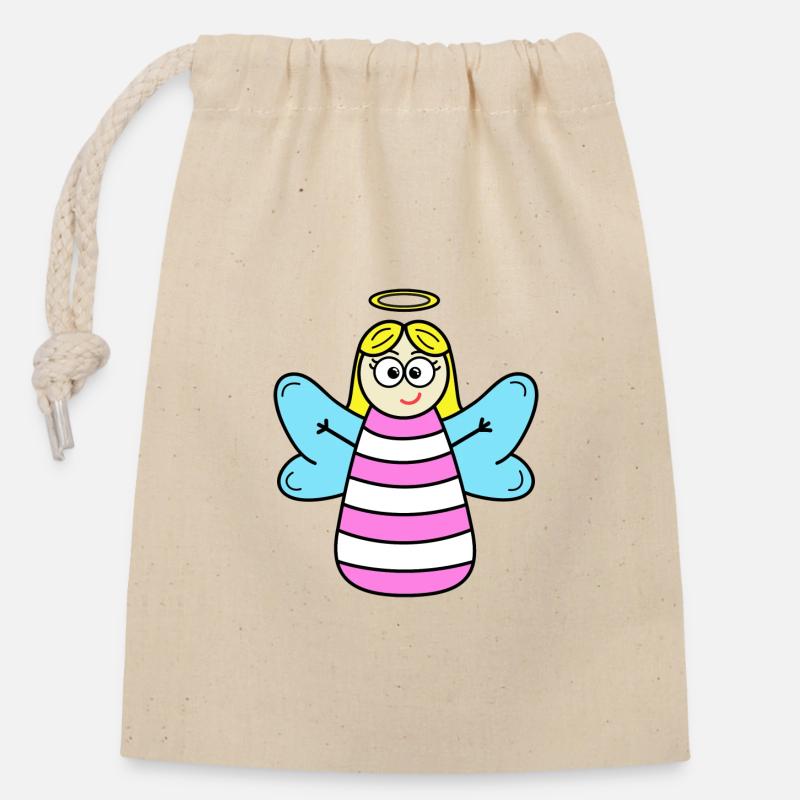 Angel - Closable cotton gift bag (14x20cm) - nature