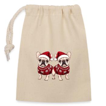 Equipe de Noël du Chien Buldog Français - Sac cadeau en coton avec cordon (14 x 20 cm) - nature - Devant