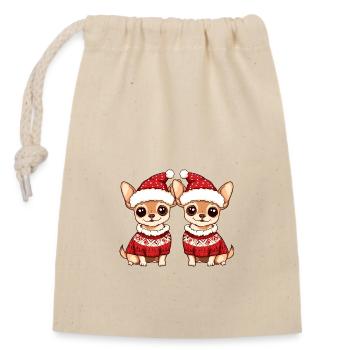 Chihuahua Hund Weihnachten Team - Verschließbarer Geschenkbeutel aus Baumwolle (14x20cm) - Natur - Vorne