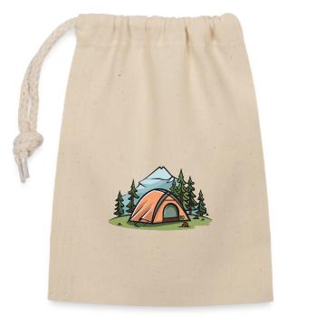 Camping Zelt - Verschließbarer Geschenkbeutel aus Baumwolle (14x20cm) - Natur - Vorne