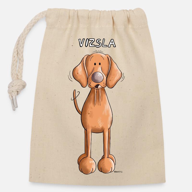 Happy Vizsla - Closable cotton gift bag (14x20cm) - nature