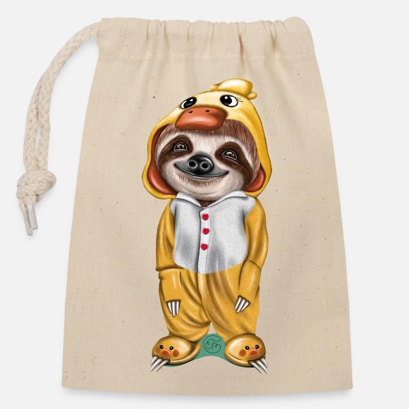 Funny sloth in pajama ready to sleep - Closable cotton gift bag (14x20cm) - nature