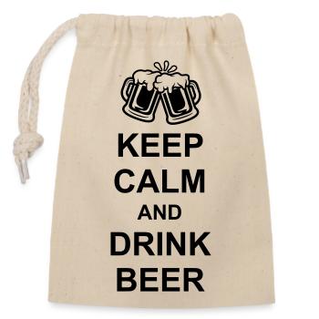 Spruch Keep Calm Beer - Verschließbarer Geschenkbeutel aus Baumwolle (14x20cm) - Natur - Vorne