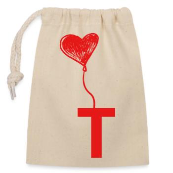Lettre t cœur - Sac cadeau en coton avec cordon (14 x 20 cm) - nature - Devant