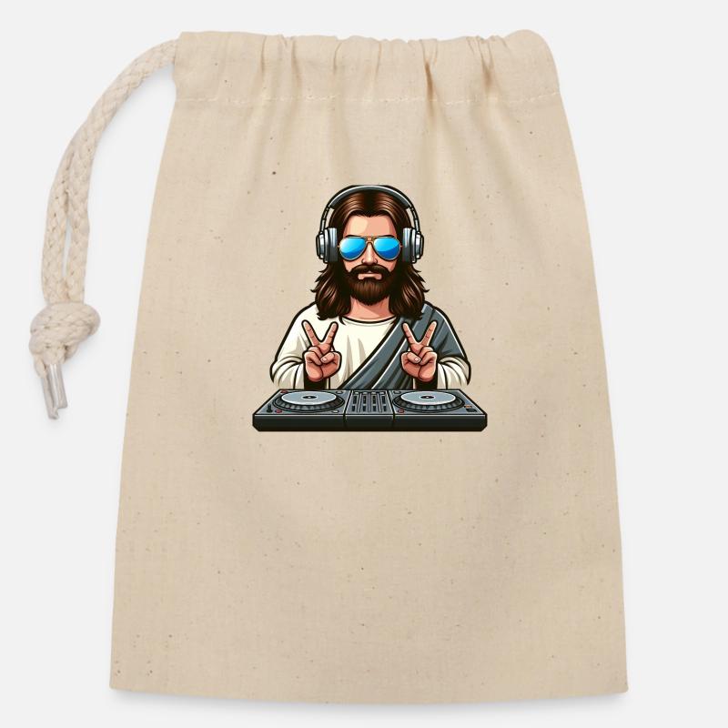 DJ Jesus - Verschließbarer Geschenkbeutel aus Baumwolle (14x20cm) - Natur