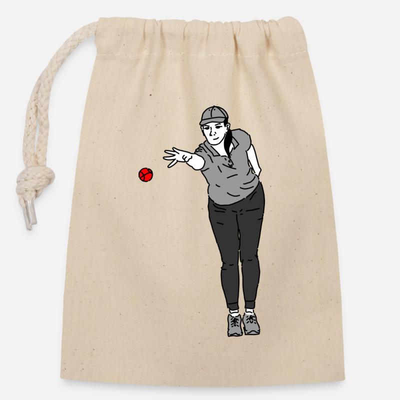 Petanque Spielerin Rechtshänderin - Verschließbarer Geschenkbeutel aus Baumwolle (14x20cm) - Natur