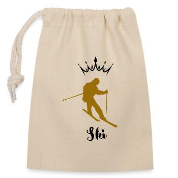Goldener Skifahrer - Verschließbarer Geschenkbeutel aus Baumwolle (14x20cm) - Natur - Vorne
