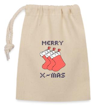 Merry Christmas Happy Holidays Gift - Verschließbarer Geschenkbeutel aus Baumwolle (14x20cm) - Natur - Vorne