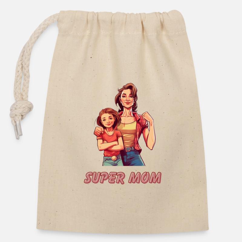 Super Mom - Verschließbarer Geschenkbeutel aus Baumwolle (14x20cm) - Natur