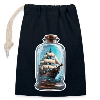 Navire dans une bouteille / Message dans une bouteille / Ahoy / ancre - Sac cadeau en coton avec cordon (14 x 20 cm) - bleu marine - Devant