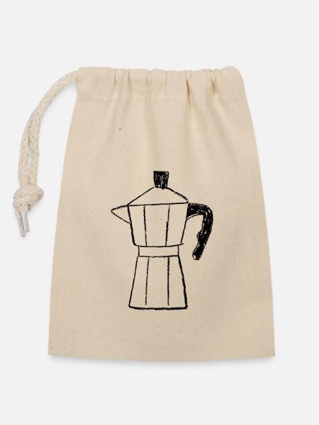 Kaffee Print - Verschließbarer Geschenkbeutel aus Baumwolle (14x20cm) - Natur