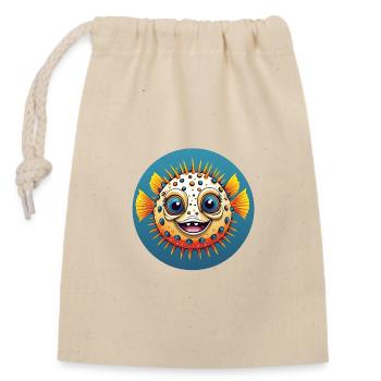 Cheerful laughing colorful puffer fish - Closable cotton gift bag (14x20cm) - nature - Front