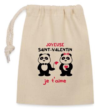 joyeuse saint valentin, cadeau saint-valentin - Sac cadeau en coton avec cordon (14 x 20 cm) - nature - Devant