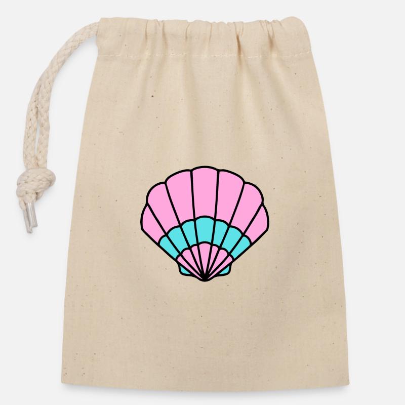 Coquille rose turquoise - maritim Comic-Design - Sac cadeau en coton avec cordon (14 x 20 cm) - nature
