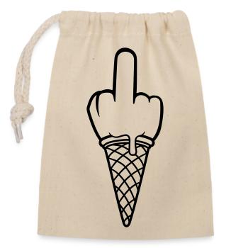 fuck you ice ball wanker insult middle finger - Closable cotton gift bag (14x20cm) - nature - Front