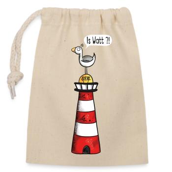 Is Watt Möwe - Nordsee - Leuchtturm - Geschenk - Verschließbarer Geschenkbeutel aus Baumwolle (14x20cm) - Natur - Vorne