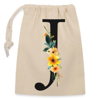 J Monogram, Floral, Personnalisable - Sac cadeau en coton avec cordon (14 x 20 cm) - nature - Devant