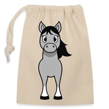 Gray bangs with black mane - Closable cotton gift bag (14x20cm) - nature - Front