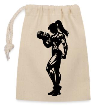 Bodybuilder Frau Fitness - Verschließbarer Geschenkbeutel aus Baumwolle (14x20cm) - Natur - Vorne