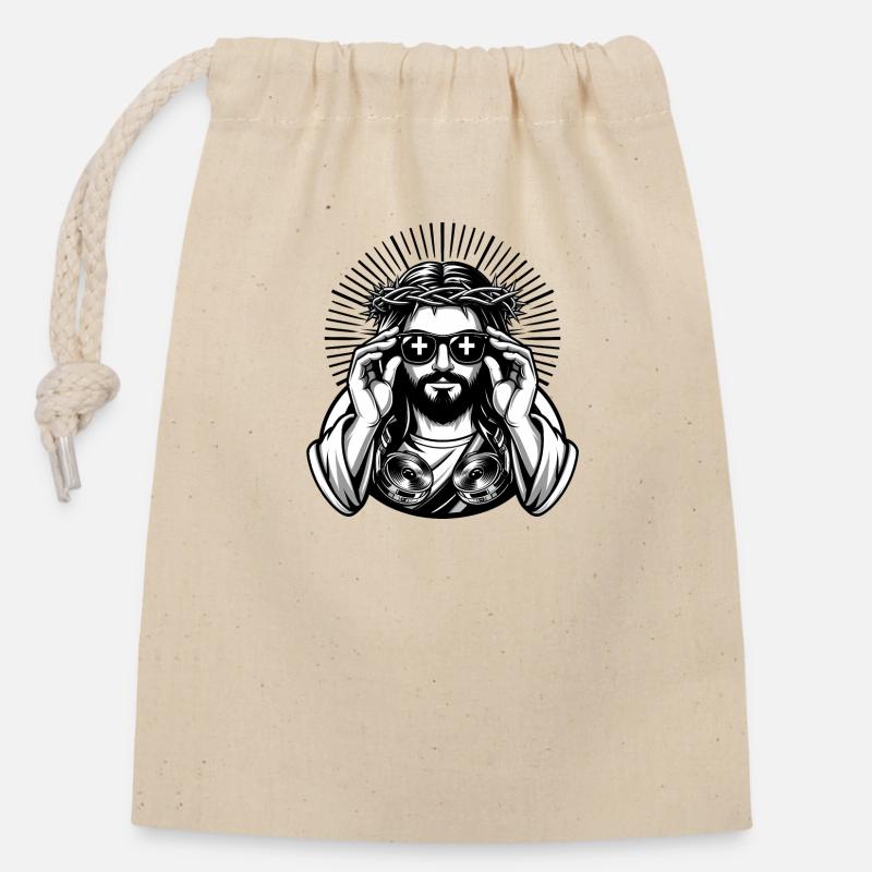 Jésus moderne - Sac cadeau en coton avec cordon (14 x 20 cm) - nature