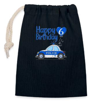 Joyeux anniversaire 6 Police - Sac cadeau en coton avec cordon (14 x 20 cm) - bleu marine - Devant