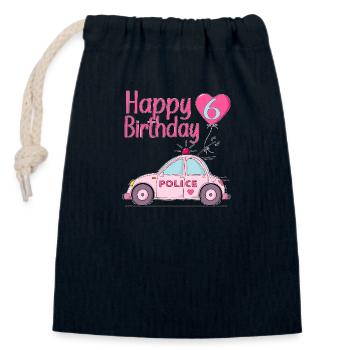 Joyeux anniversaire 6 Police Rose - Sac cadeau en coton avec cordon (14 x 20 cm) - bleu marine - Devant