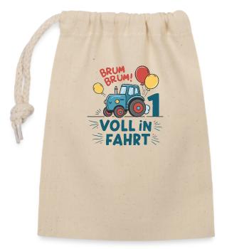 Cool Tractor 1st Birthday: Best Selling Gift! - Closable cotton gift bag (14x20cm) - nature - Front