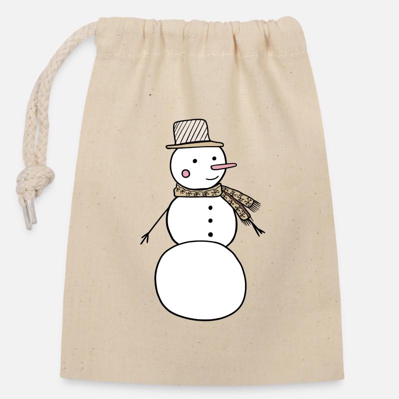 Schneemann - Verschließbarer Geschenkbeutel aus Baumwolle (14x20cm) - Natur