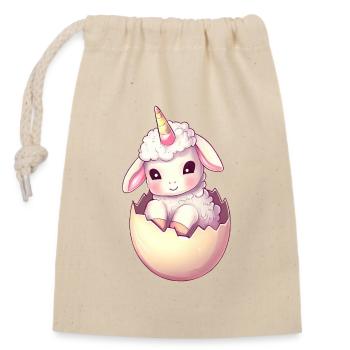 Schaf mit Einhorn in Eierschale Fantasievolles - Verschließbarer Geschenkbeutel aus Baumwolle (14x20cm) - Natur - Vorne