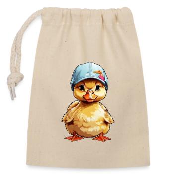 Mignon caneton coquin avec casquette - Sac cadeau en coton avec cordon (14 x 20 cm) - nature - Devant