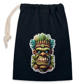 Tiki / Hawaï / Tropical / Île / Culture / Logo - Sac cadeau en coton avec cordon (14 x 20 cm) - bleu marine - Devant