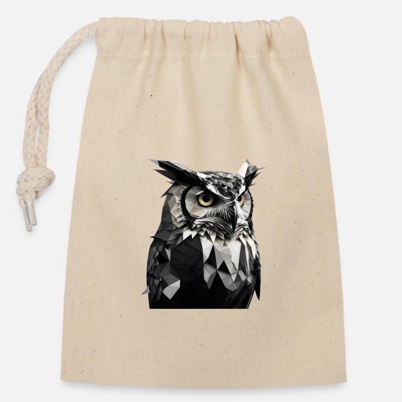 OWL - Closable cotton gift bag (14x20cm) - nature