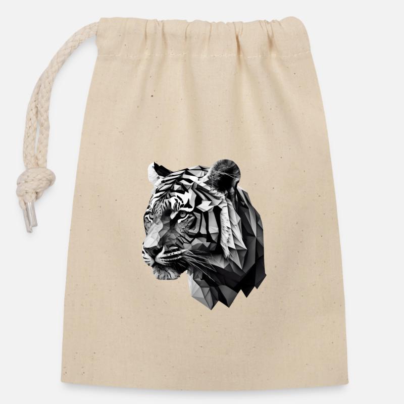 TIGER - Closable cotton gift bag (14x20cm) - nature