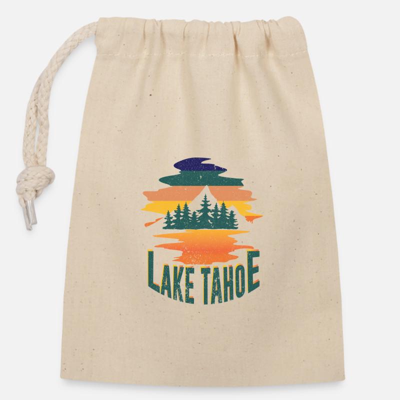 Lac Tahoe - Sac cadeau en coton avec cordon (14 x 20 cm) - nature