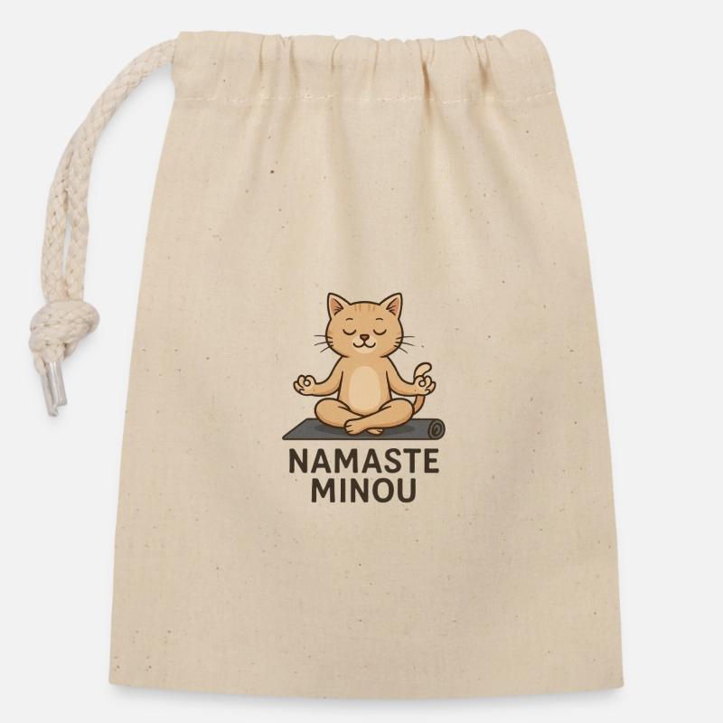 Namaste Minou Zen - Sac cadeau en coton avec cordon (14 x 20 cm) - nature