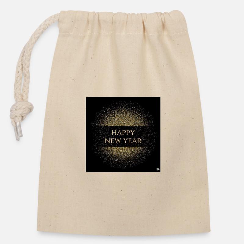 Goldglitzer Neujahrsgruß - Verschließbarer Geschenkbeutel aus Baumwolle (14x20cm) - Natur