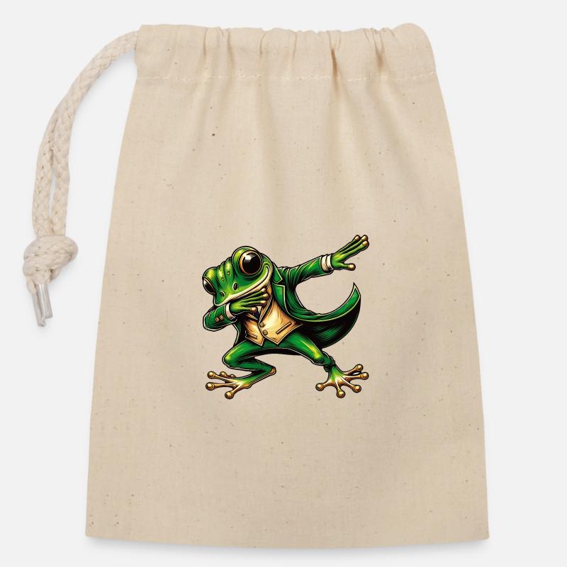 funny green dancing frog - Closable cotton gift bag (14x20cm) - nature