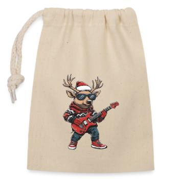 Cerf Noël Guitare Rocker - Sac cadeau en coton avec cordon (14 x 20 cm) - nature - Devant