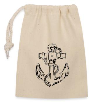 Anchor, black - Closable cotton gift bag (14x20cm) - nature - Front