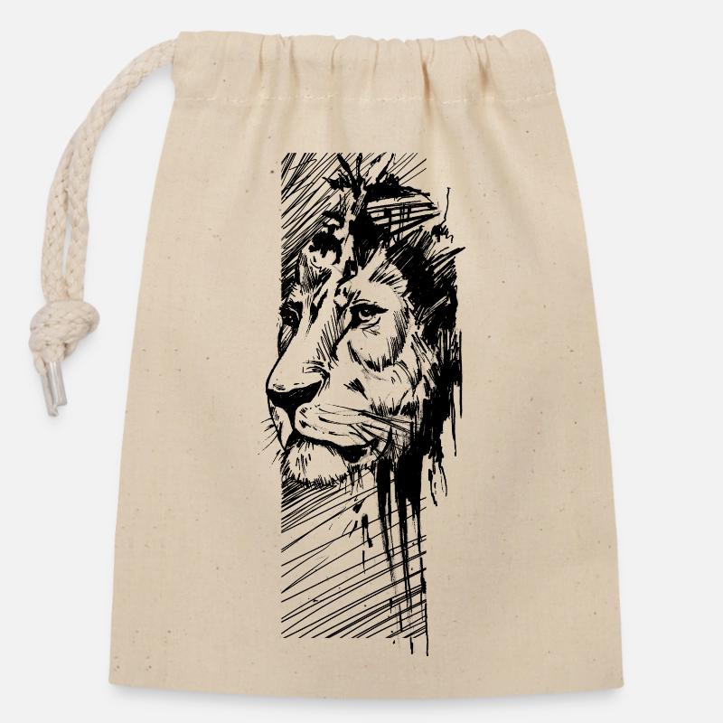 Lion - Sac cadeau en coton avec cordon (14 x 20 cm) - nature