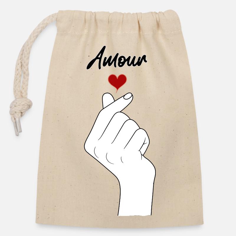 AMOR - Sac cadeau en coton avec cordon (14 x 20 cm) - nature