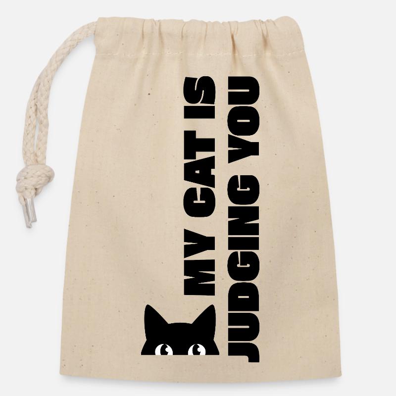 MON CHAT TE JUGE - Sac cadeau en coton avec cordon (14 x 20 cm) - nature