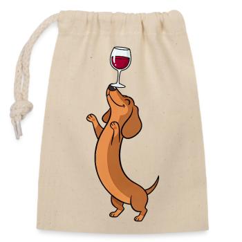 Dackel Weinliebhaber Wiener Hundemama Weenie - Verschließbarer Geschenkbeutel aus Baumwolle (14x20cm) - Natur - Vorne