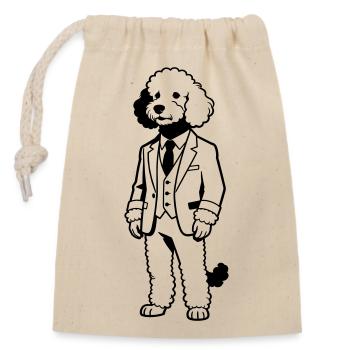 Doodle-Hund im Anzug - Verschließbarer Geschenkbeutel aus Baumwolle (14x20cm) - Natur - Vorne